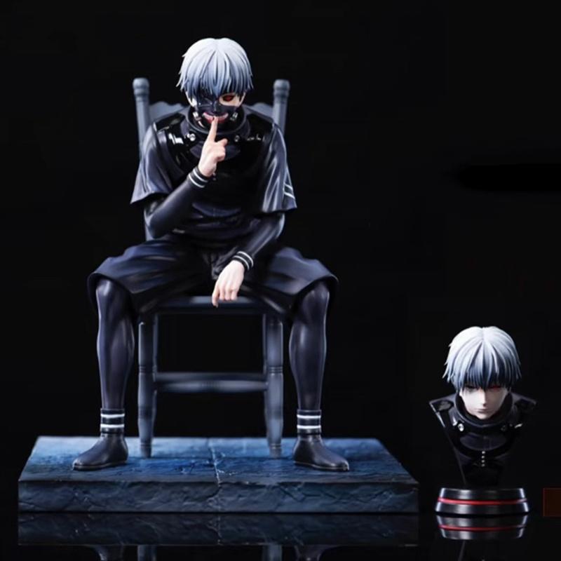 Anime Sitzende Haltung Kaneki Ken Actionfigur Doppelte Hände Austauschbarer Kopf GK Modell Figur Mode Spielzeug PVC Statue Jungen Geschenke