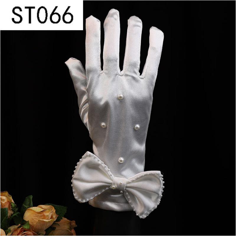 Lace Pearl Satin Bridal Gloves - Short Wedding Photo Accessory