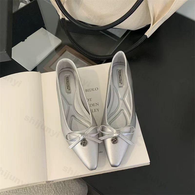 Fashion Women's Sweet Floral Buckle Bow Designed Pointed Shallow Mouth Single Shoes Spring 2025 Versatile Temperament Comfortable Pumps