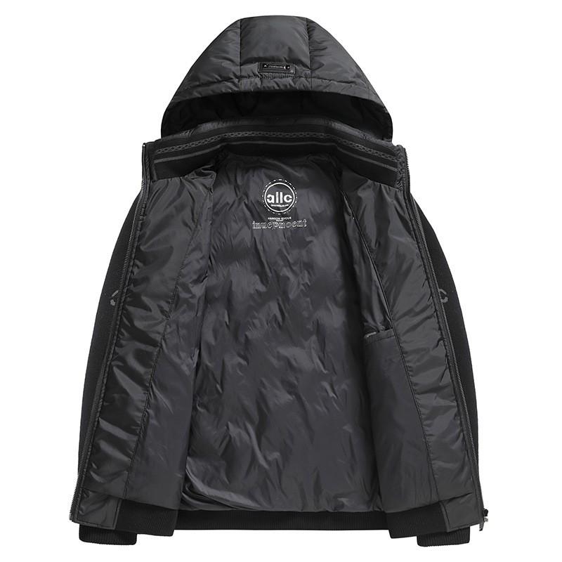Mens Winter Down Jacket With Detachable Hood Knit Cuffs 90% White Duck Slim Fit Urban Daily Wear