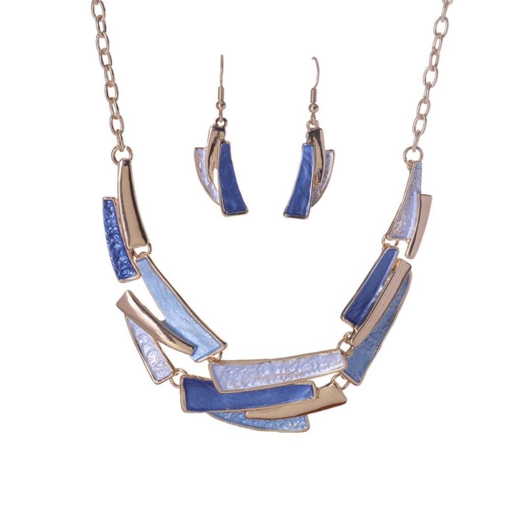 Enamel Colored Geometric Jewelry Set Zinc Zinc Zinc Alloy Fashion Jewelry Set For Women синий