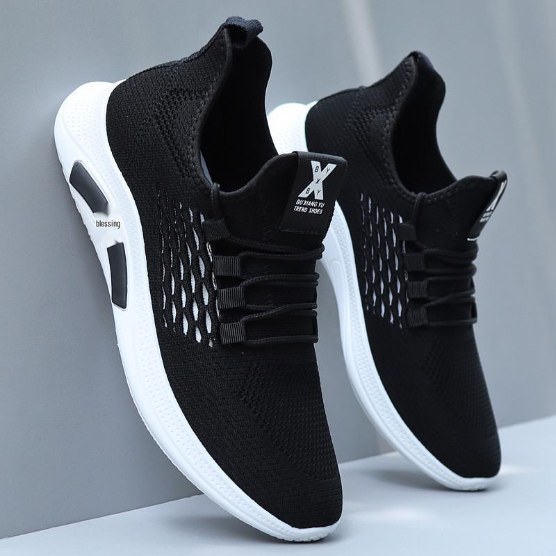 2025 Men's Breathable Trendy Mesh Running Sneakers - Versatile Soft Sole Casual White Shoes