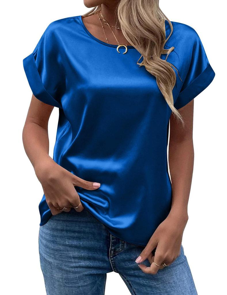 2025 Summer Satin OL Style Round Neck Women's T-Shirt