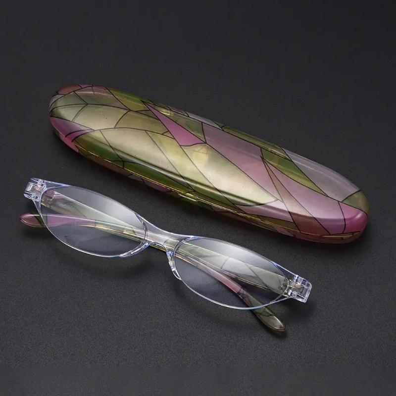 Mini Compact Oval Reading Glasses With Case Fashion Vintage Floral Readers Eyewear Women Men Anti Blue Light Presbyopia Glasses