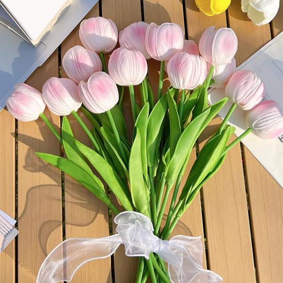Real Touch Artificial Tulip Flower 13.7" PU Faux Tulips Lifelike Fake Tulip with Long Stem for Wedding Home Table Centerpiece Spring Garden Decor