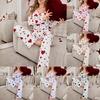 Europäischer und Amerikanischer Stil Damen Frühjahrs- und Herbst-Pyjamaset Herzmuster Langarm-Oberteil und Lange Hose 2-teilige Loungewear