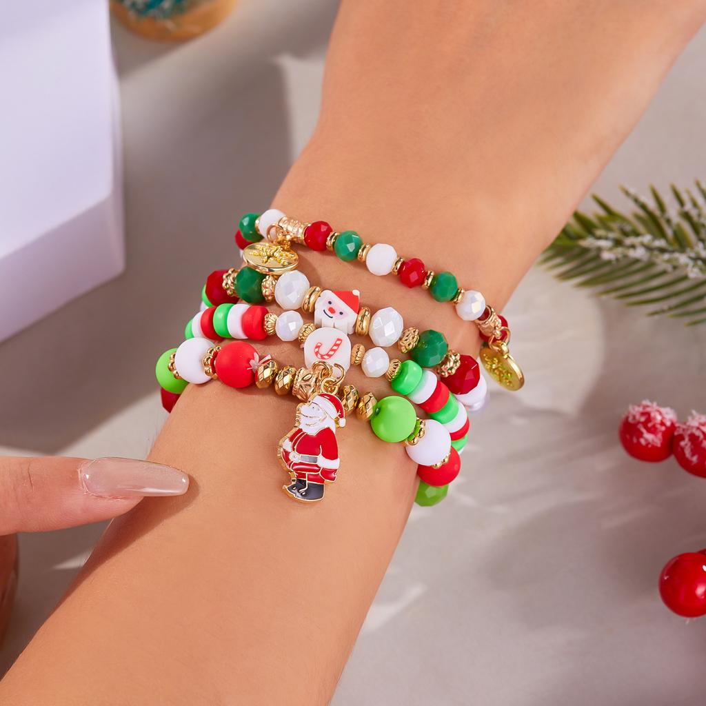 Christmas Bracelet - Colored Acrylic Snowflake Bell Elastic Bracelet - Christmas Set