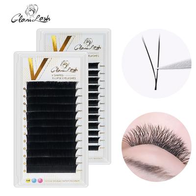 Punte divise piatte a forma di ellisse a forma di YY Estensione delle ciglia Premade Volume Doppie punte Easy-fan Ciglia 2D Super morbide naturali