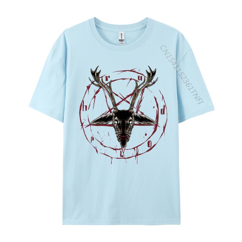 Satanic Reindeer Pentagram Anti Christmas Satan T-Shirt For Men Pure Cotton Tshirt Geek Nerd Gift Top Tee