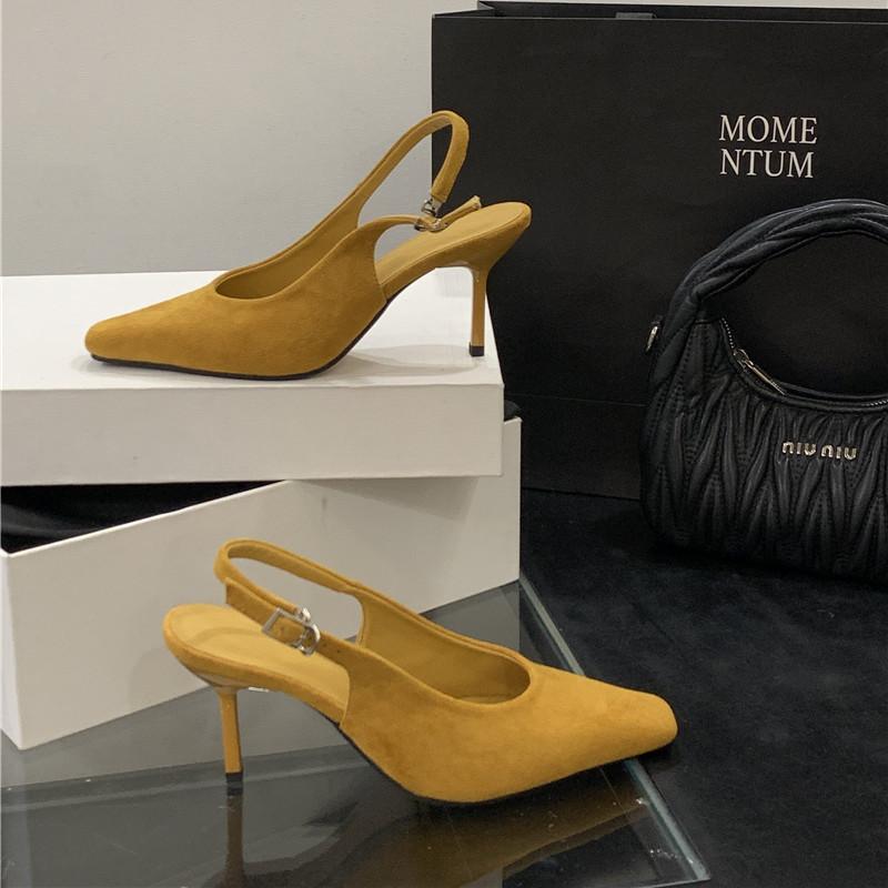 

Fashion Bailamos 2025 Autumn Women Sandal Fashion Round Toe Shallow Slip On Ladies Elegant Pumps Shoes Thin High Heel Slingback Shoes 39 жёлтый