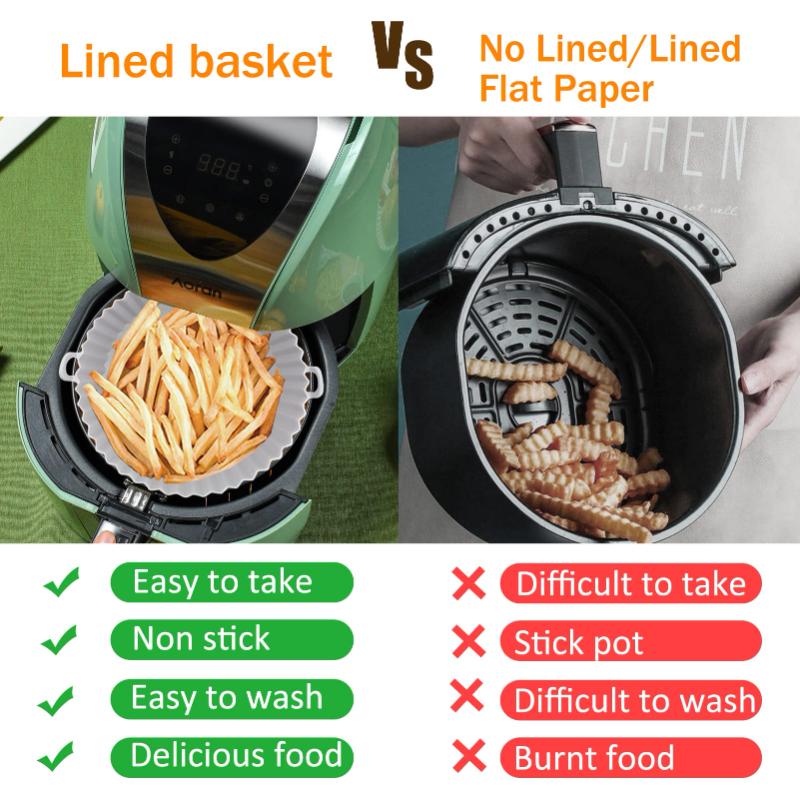 20cm Silicone Air Fryers Oven Baking Tray Pizza Fried Chicken Airfryer Silicone Basket Reusable Airfryer Pan Liner Accessories
