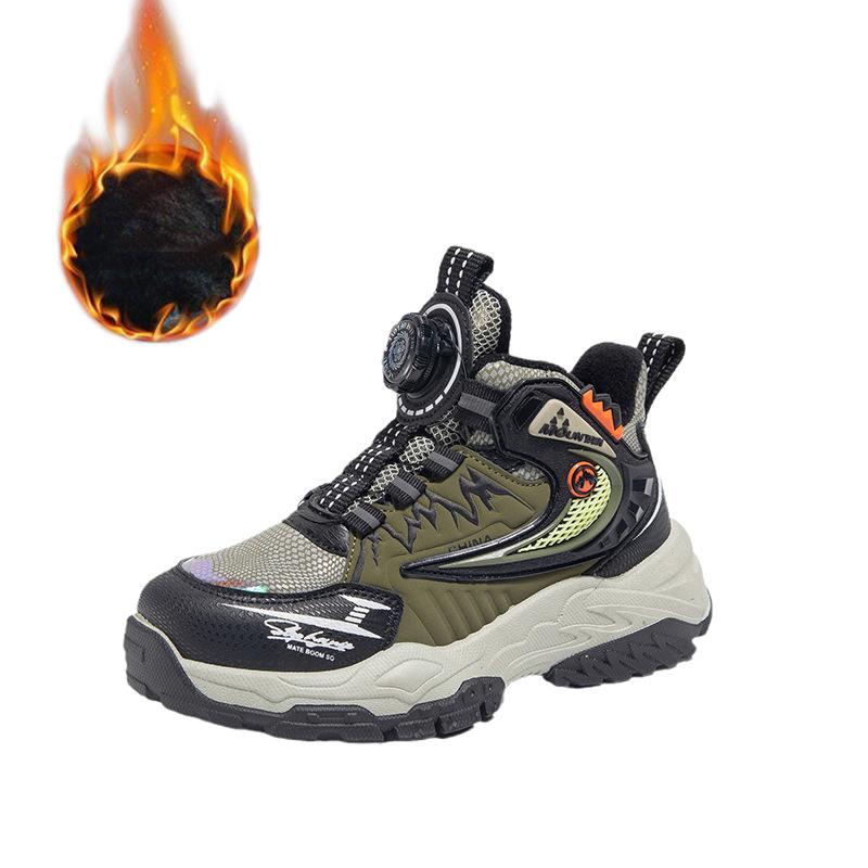 Cool Personality Rotating Button Shoes Wear-resistant Outdoor Hiking Shoes Winter Velvet Warm Boys Shoes Fashion