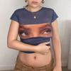 Summer Retro Aesthetics T-shirt Transparent Mesh Short Sexy Top Open Umbilical Gothic Funny Eye Picture T-shirt