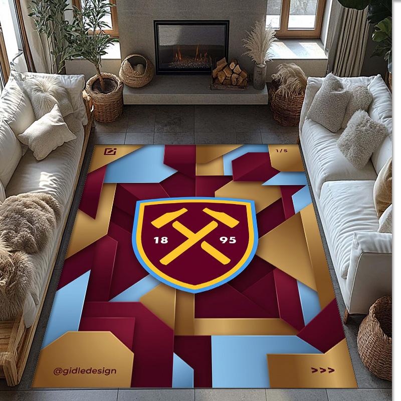 Tappeto in Velluto di Cristallo con Stampa del West Ham United Football, Comodo Assorbente d'Acqua Antiscivolo Tappeto per Pavimenti Interni