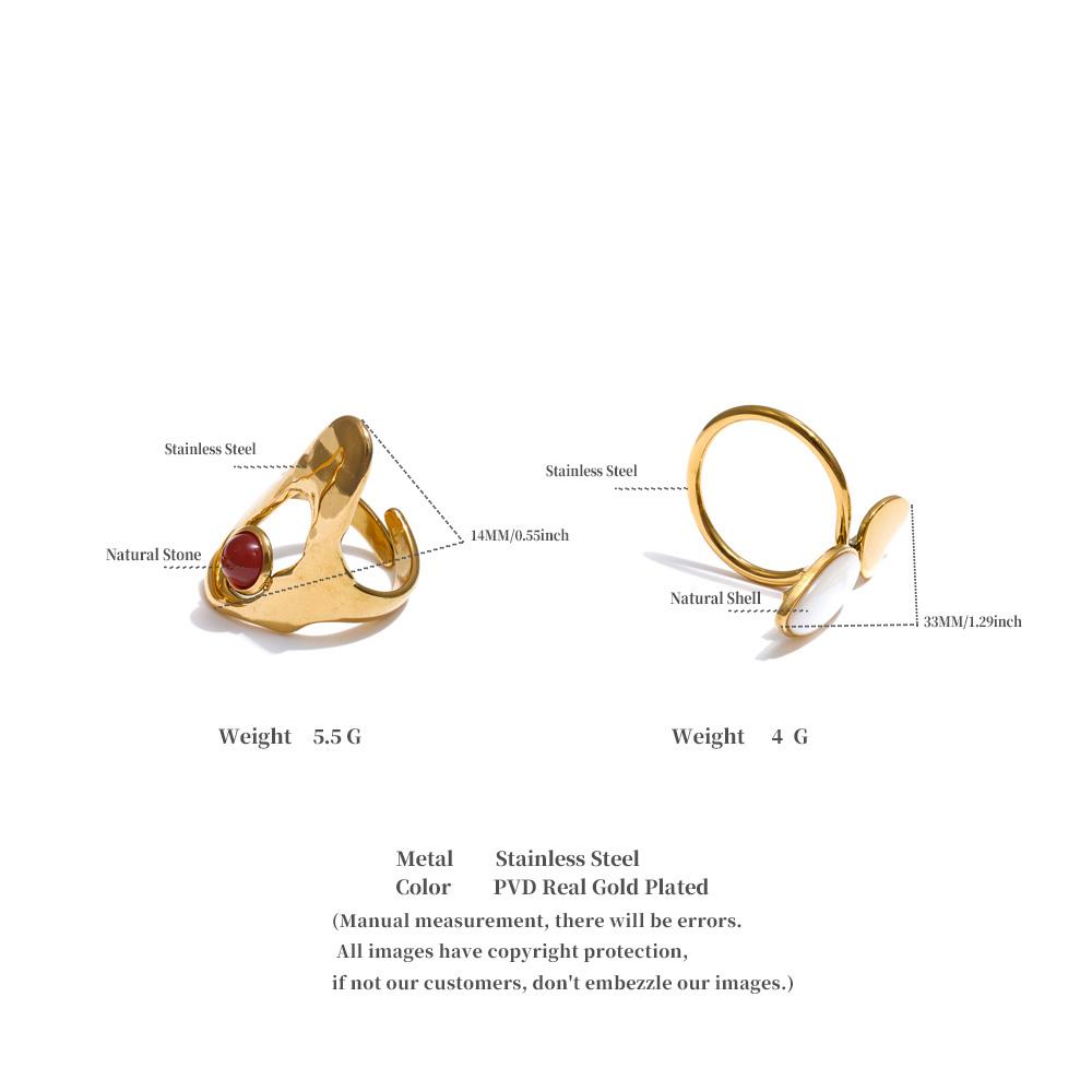 Eetit Red Agate Stone Shell Geometric Golden Ring Rust Proof PVD Plated Stainless Steel Chic Trendy Jewelry Wholesale