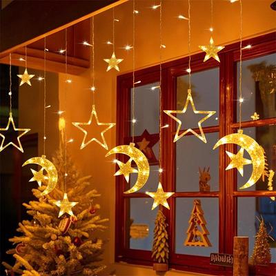 Solar String Lights: Star & Moon Outdoor/Indoor Patio and Courtyard Decor