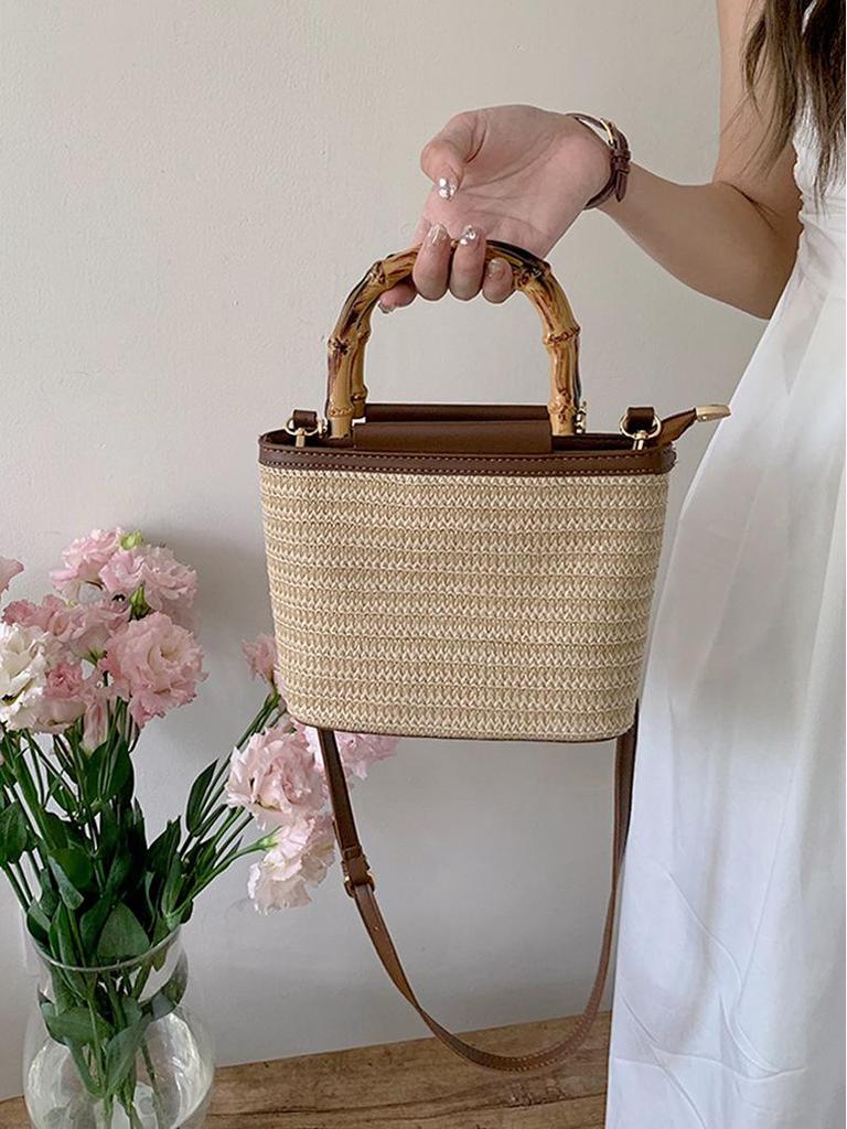 2025 Summer Ladies Woven Straw Crossbody Bag - Stylish Handheld Bucket Design
