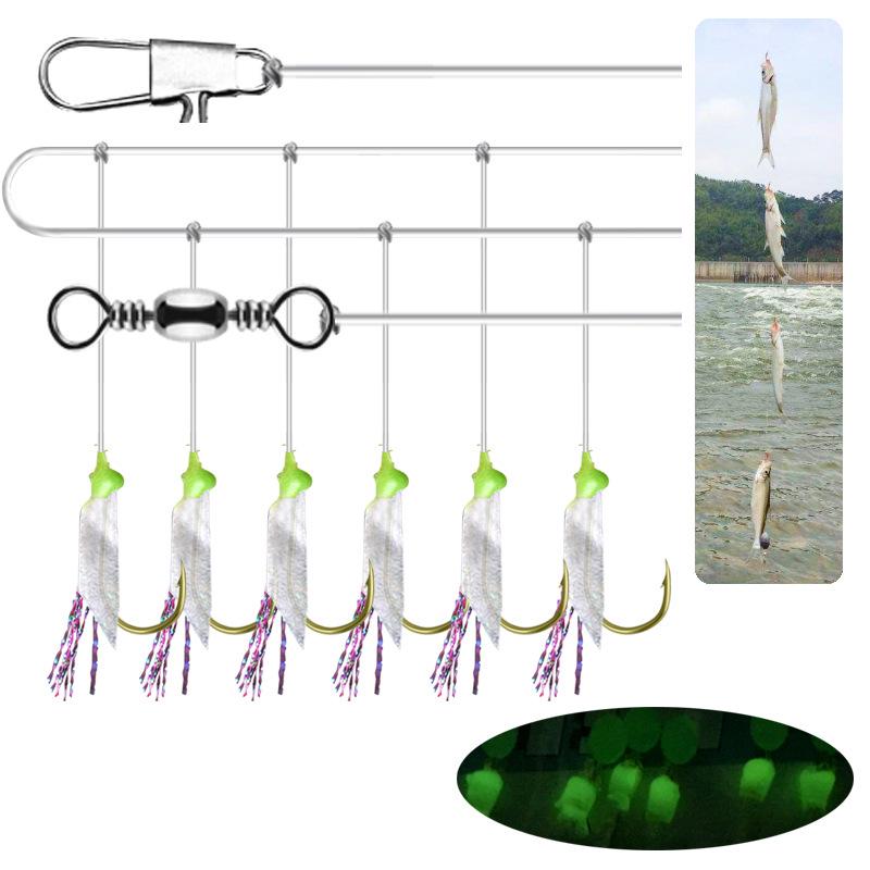 

Светящаяся оснастка с 6 крючками на леске Marushigou (8-19#) 10# Real Fish Skin Hook