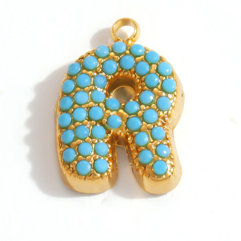 Capital A-Z Initial Letter Pendants Pave Blue Synthetic Stone Minimalist Jewelry Charm for DIY Craft Accessory