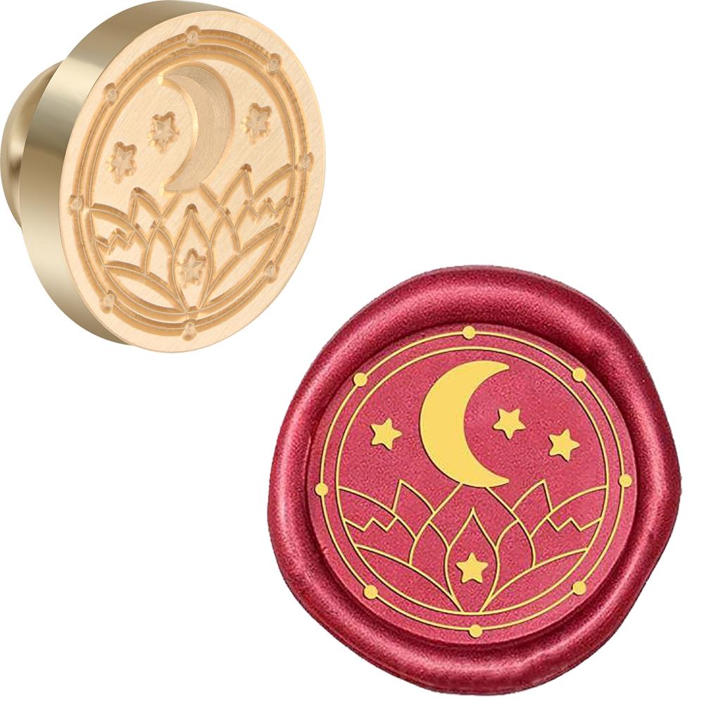 Moon Series Wax Seal Stamp Lotus Replaceable Sealing Wax Stamp 25mm Brass Head for Halloween Invitations Envelope Cards Decorati