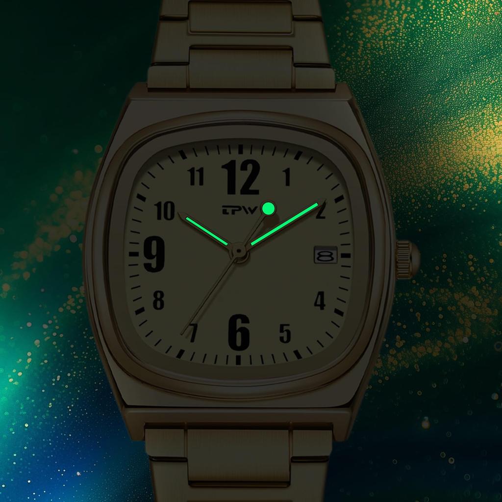 Square stainless steel small watch for daily date calendar mini gift for Mothers Day Gold women stylish, waterproof, rainproof, waterproof, display,