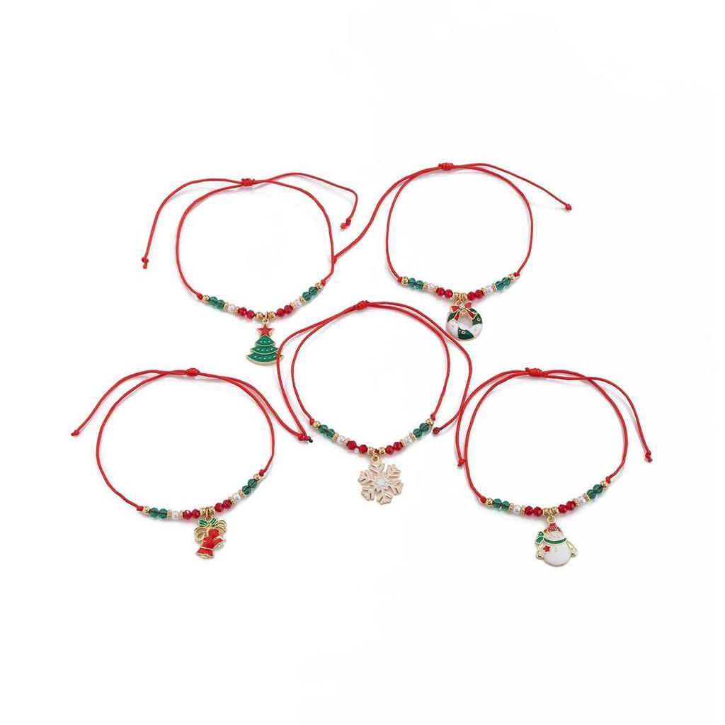 Salircon 5 Pcs/set Cute Christmas Series Snowflake Tree Pendant Bracelets Women CCB Beads Adjustable Thread Rope Bangles Jewelry