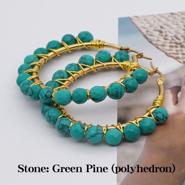 Crystal Earring For Women Boho Jewelry Trendy Natural Stone Pearl Jewellery Bohemian Ear Ring Gold Circle Hoop Earrings