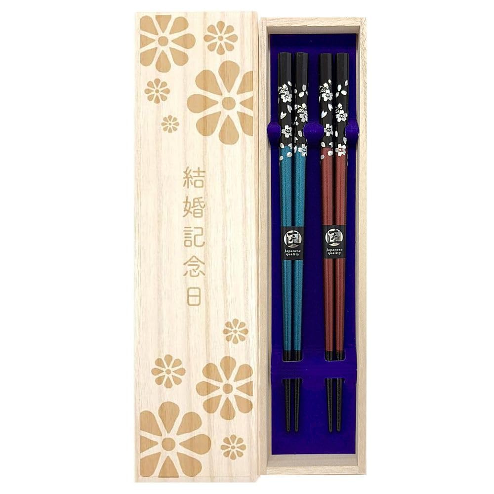 Chopsticks for Couples Silver Cherry Blossom Comes with a designer paulownia wood box and gift Perfect for wedding golden silver wooden and matching