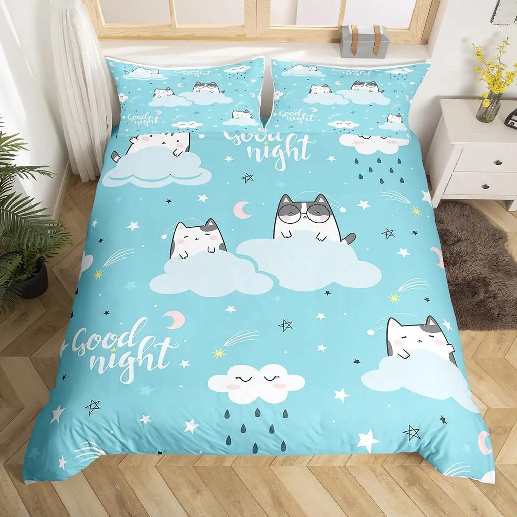 Carton Cat Soft Duvet Cover Set for Children Kids Girl Microfiber Kiten 2/3pcs Carton Animal Beding Set Single Twin Quen King Comfortable Quilt Cover