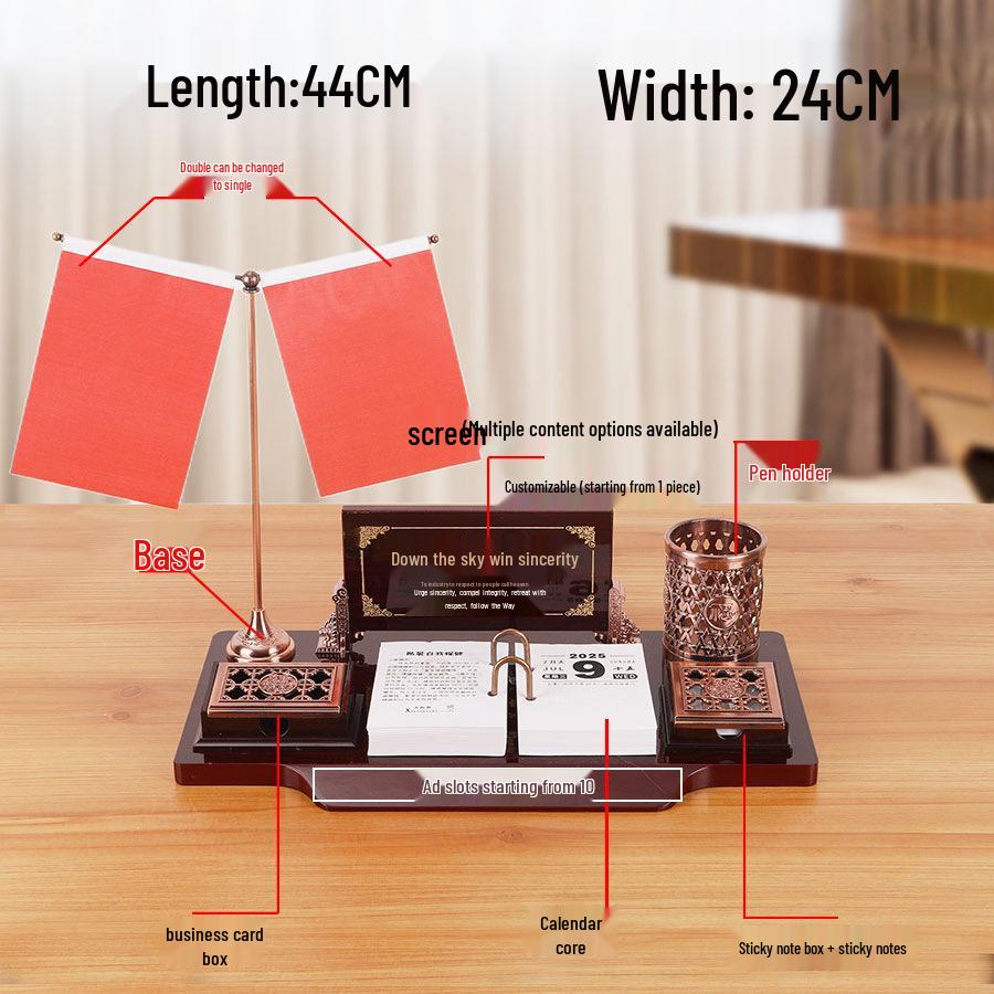 2026 Premium Wooden Desk Calendar & Pen Holder – Elegant Corporate Gift 44X24