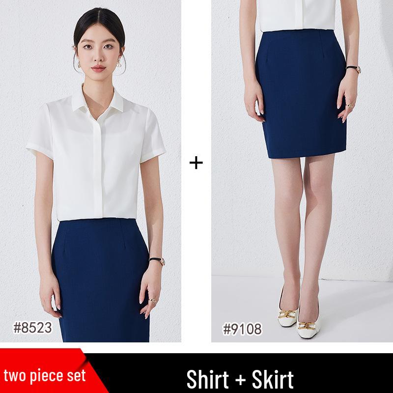Elegant Summer Short Sleeve Skirt Suit - 2025 Professional Formal Business Workwear Set for Civil Servants