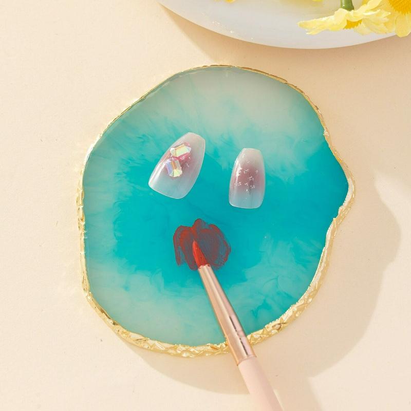 Resin White Nail Art Color Display Plate, Imitation Agate Design Golden Edge Paint Nail Polish Palette Display Board Nail Art Mixing Palette