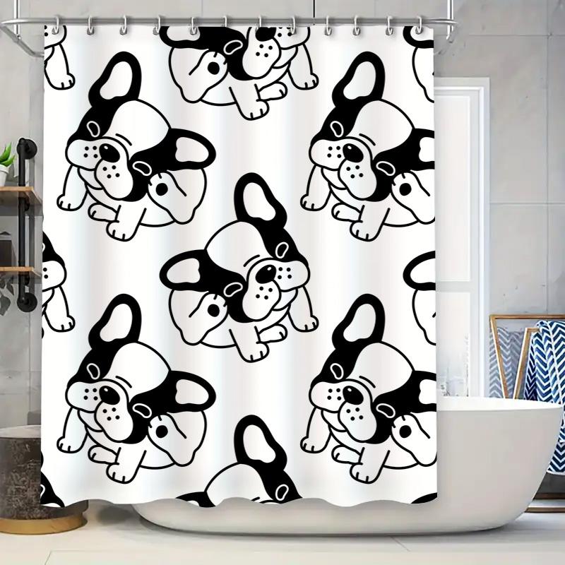 Animal Print Shower Curtain Waterproof Fabric Dog Pattern Black White Bathroom Decor Customizable Size