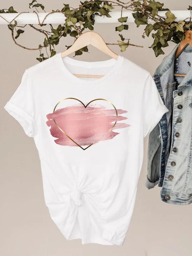 Womens Watercolor Love Heart Print Short Sleeve Tee Basic Clothing Summer Top Graphic Clothes Sweet Fashion Aesthetic Clothes