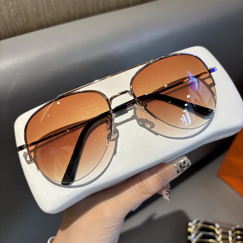 Pilot Sunglasses Half Frame Men And Women Versatile Big Faces Make People Look Thinner Driving Use UV Anti-Toad Eyeglasses Personality