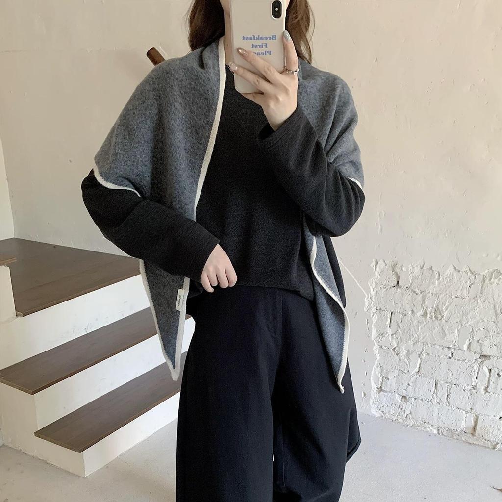 Women's Knitted Triangle Shawl: Warm, Solid Color Neck Protection for Autumn & Winter