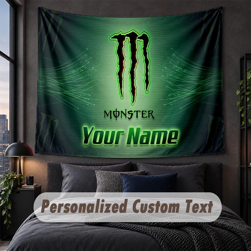 Tapiz Decorativo de Pared con Texto de Nombre Personalizado, Tapiz Decorativo Monster Energy, Tapiz de Fondo Para Hogar Dormitorio