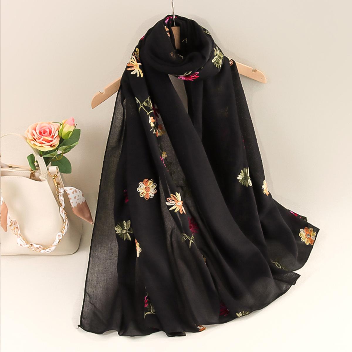 

Spring Summer Cotton Linen Long Scarf for Women Literary National Style Dual-Purpose Embroidered Travel Sunscreen Shawl
