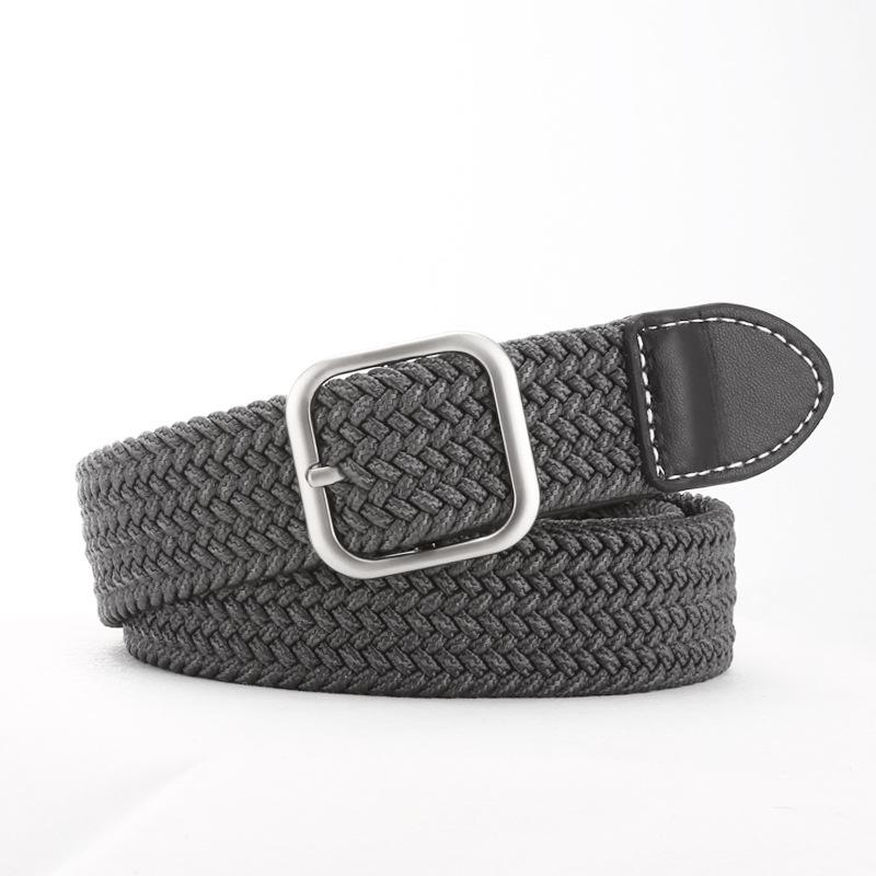 

Korean Style Unisex Elastic Woven Pin Buckle Leather Belt - No Punching, Versatile Casual Waistband for Men s Canvas Pants 105 cm серый