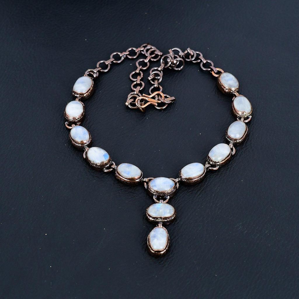 Rainbow Moonstone Gemstone Handmade Copper Electroformed Jewelry Beauteous Necklace For Love