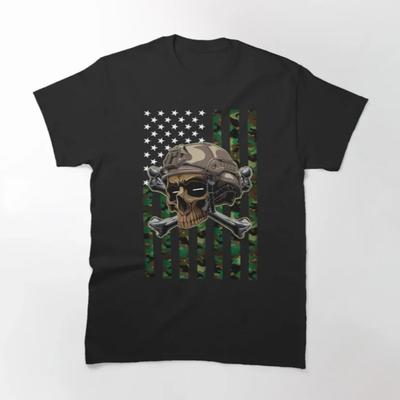 Camouflage USA Flag Skull Soldier TShirt 100 Cotton ONeck Summer Short Sleeve Casual Unisexs Tshirt Size S3XL