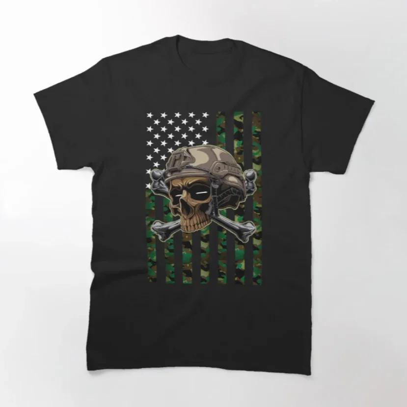 Camouflage USA Flag Skull Soldier TShirt 100 Cotton ONeck Summer Short Sleeve Casual Mens Tshirt Size S3XL S