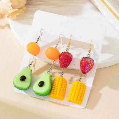 Fruit Three-dimensional Simulation Earrings, Oranges, Strawberries, Avocados, Corn, Fresh Cartoons, Cute Style