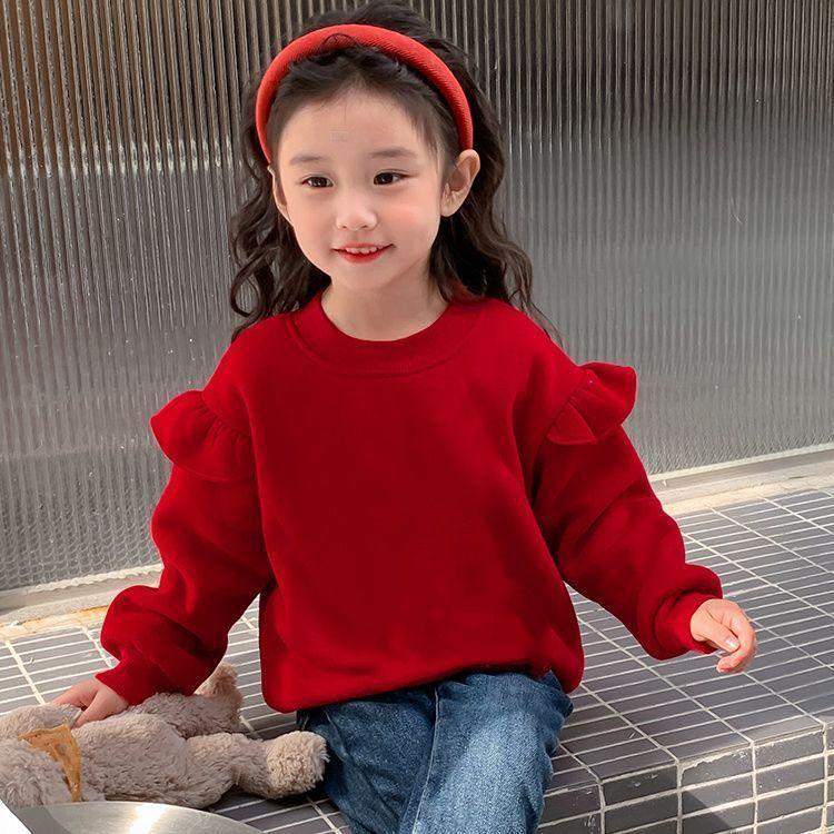 Girls Fleece Lined Long Sleeve Sweatshirt with Flutter Sleeves for Autumn Winter