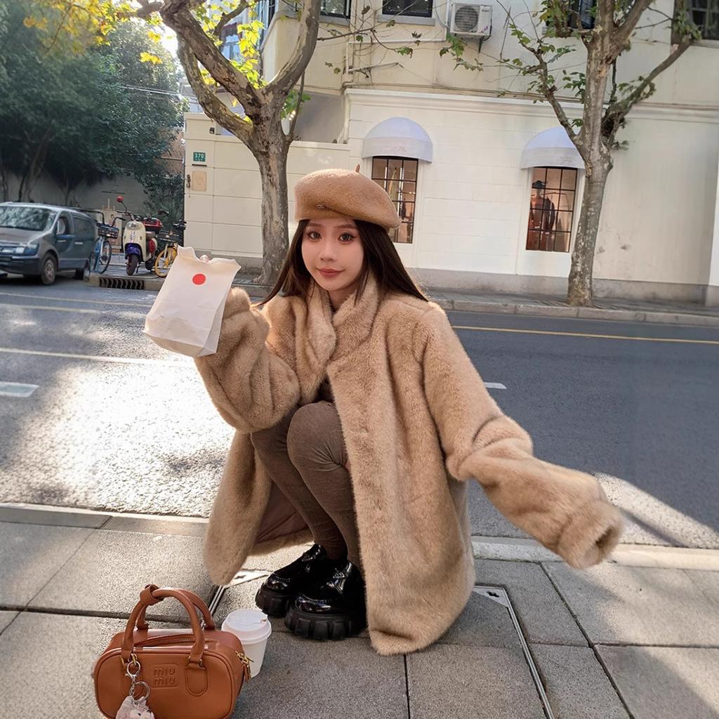 Dongxin imitation mink fur integrated fur jacket environmentally friendly artificial plush coat women's medium length loose and thick