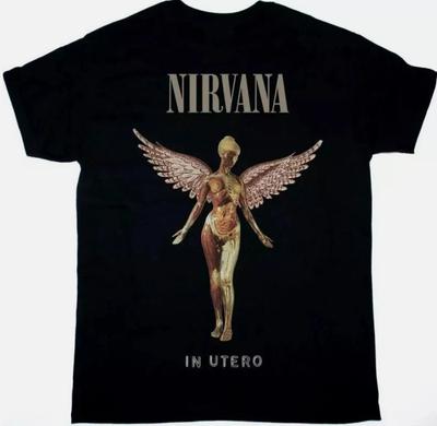 T-shirt Vintage Nirvana Groupe de Rock Coton Col Rond Manches Courtes T-shirt Graphique Ange Floral Rétro pour Amateurs de Musique Grunge