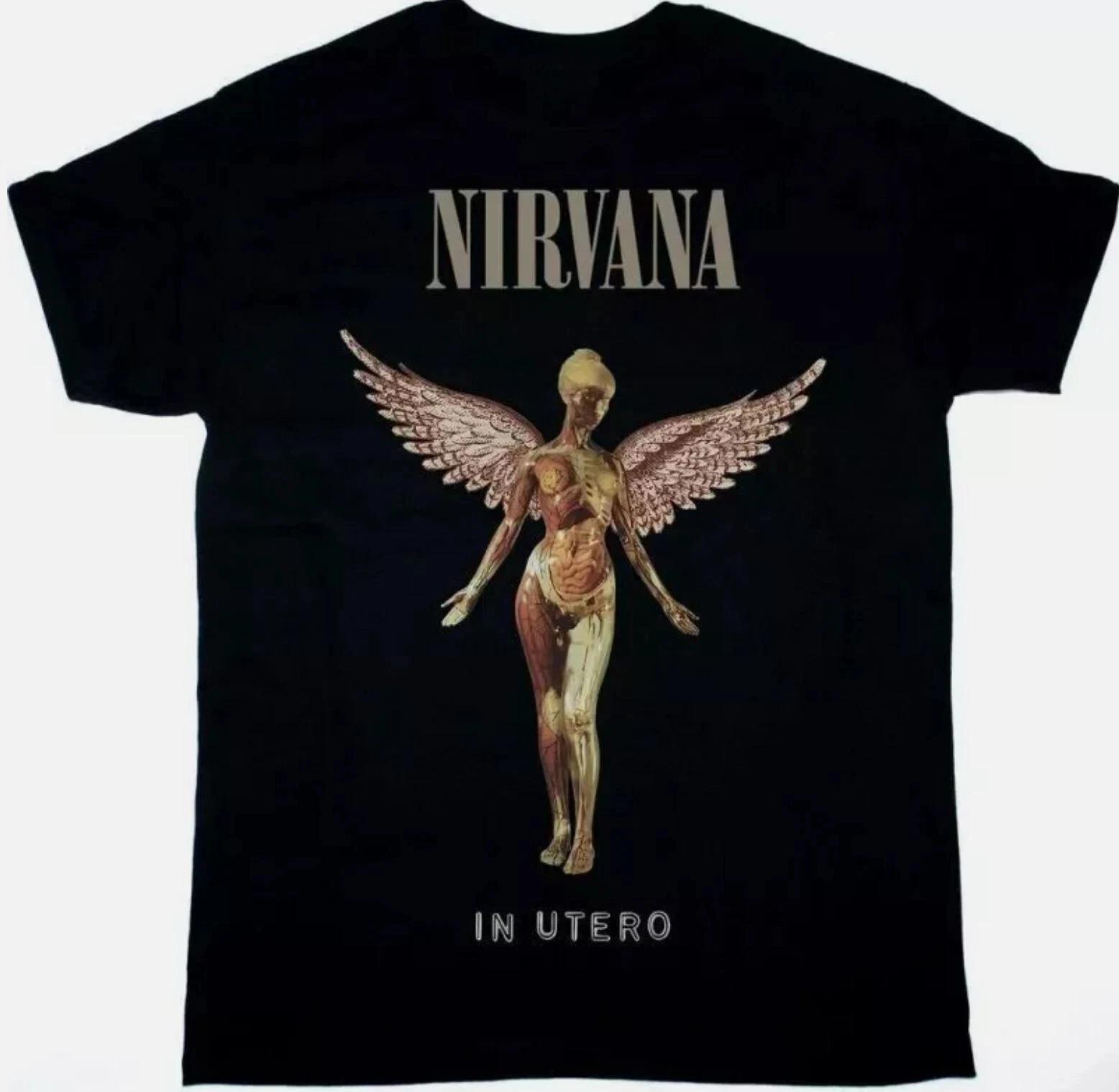 Nirvana Винтажная Хлопковая Футболка с Круглым Вырезом и Коротким Рукавом с Графикой Ангела и Цветов для Любителей Гранж Музыки 4XL