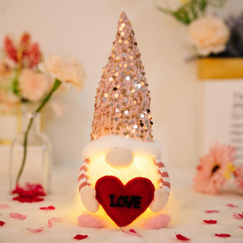 Day Valentines Enchanting Decorative No Face Doll With Gleaming Sequins And Led Lights For Cozy Ambiance