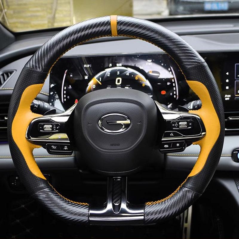 Hand-Stitched Non-Slip Carbon Fiber Leather D-Type Car Steering Wheel Cover for GAC Trumpchi Empow -2024