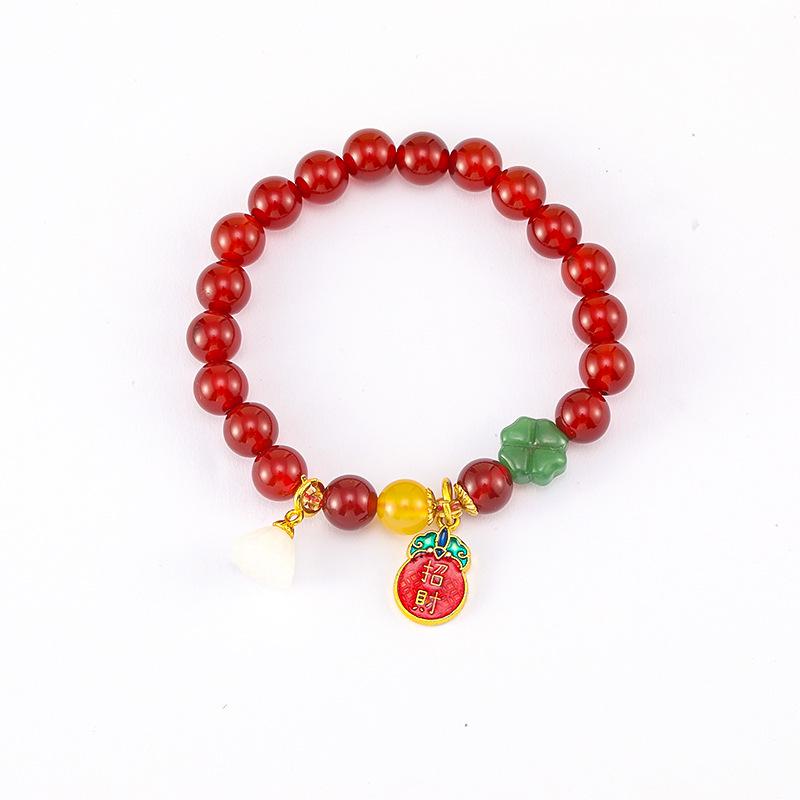 Chinese Style Fortune-Attracting Red Agate Glass Beaded Bracelet - Women's Luxury Summer Niche Design